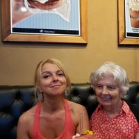 cute seating area with my (happy!) omni aunt and mama at Amorino - Charing Cross in London