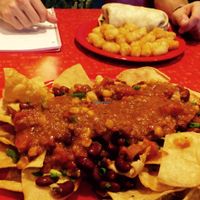 vegan nachos with vegan chili and delicious melted vegan cheese hidden underneath! at The Friendly Toast in Boston
