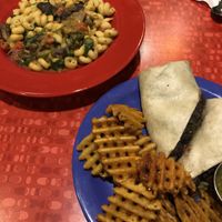 vegan mac and cheese and mushroom wrap at The Friendly Toast in Boston