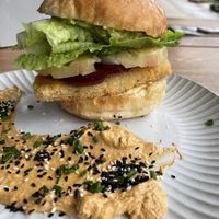 Snitzy burger w pineapple & beetroot Yumbo   at Wombat Cafe & Store in Dromana