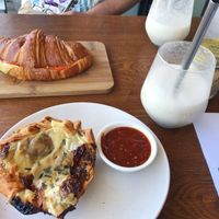 Cheese and tomato croissant and the tofu scramble pie at Wombat Cafe & Store in Dromana