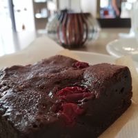 Brownie with cherries at Cafe Como in Klagenfurt