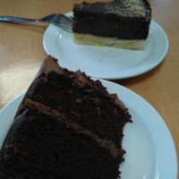 choccy cake and choccy and haslenut fudge torte at Rabbit Vegan Cafe in Exeter
