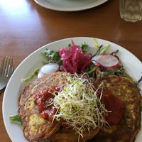Courgette fritters  at Rabbit Vegan Cafe in Exeter