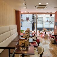 Upstairs seating area at Rota Cafe in Fukuoka