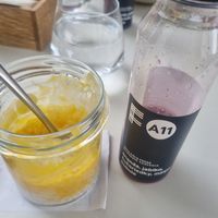 Tapioca pudding and juice at Fach Juice Shop in Bratislava