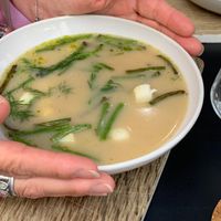 Green bean potato soup with dill at Fach Juice Shop in Bratislava