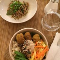 Buddha bowl (white bean falafel, rice, veggies, hummus and salad) at Fach Juice Shop in Bratislava