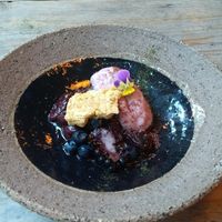 coconut-strawberry ice-cream with fruits and an almond biscuit at De Basis in Enschede