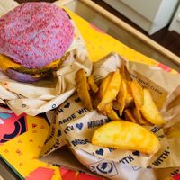 Butterfly burger with potato wedges  at Flower Burger in Rome