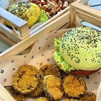 Jungle BBQ (foreground) and Spicy Cecio  at Flower Burger in Rome