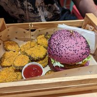 Cheesy burger with crispy aubergine at Flower Burger in Rome