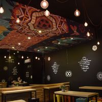 The decorations in the restaurant at Flower Burger in Rome