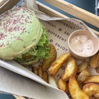 Spicy cecio menu with patate savory (€11,90) and magik sauce (+€1)  at Flower Burger in Rome