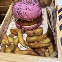 Flirty burger and fries  at Flower Burger in Rome