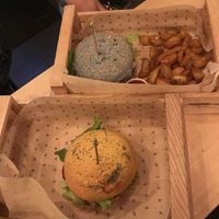Spicy chickpea burger and limited edition ocean burger at Flower Burger in Rome