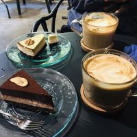 Mint and Lemon cake, Choc Banana Cake, Soy Lattes at Salted Cafe in Sofia