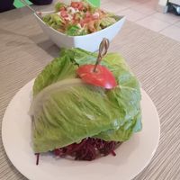 Raw beet dill burger 🍔 & chilli at Rawthentic Eatery in Courtenay