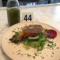 The Burger is FIRE!!!!!!! and Young Guru Juice. at Wild Living Foods in Los Angeles