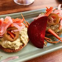 raw bagel with guacamole and picked vegetables—outstanding!!  at Wild Living Foods in Los Angeles