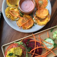Butternut squash ravioli & avocado toast  at Wild Living Foods in Los Angeles