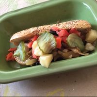 hot dog! with carrot as the sausage. super good! at Chia Fonda Vegana in Guadalajara