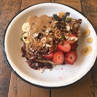 French toast with home made peanut butter  at Chia Fonda Vegana in Guadalajara