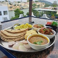 Dal and mushroom curry at Yummy Yoga Cafe in Udaipur