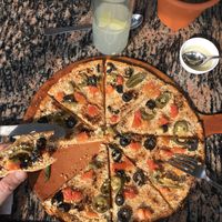 Delicious vegan pizza with cashew ‘cheese’! at Yummy Yoga Cafe in Udaipur