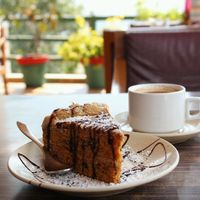Carrot cake and soya masala chai at TATTV Cafe in Rishikesh