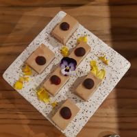 Kokos semifreddo, dadels en walnoten, pure chocolade en frambozen at Hearth  in Amsterdam