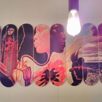 Skateboard art interior on your right when coming in at Hearth  in Amsterdam