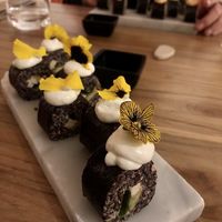 Quinoa sushi, rice sushi in the background  at Hearth  in Amsterdam