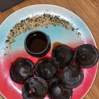 Black charcoal ravioli   at Hearth  in Amsterdam