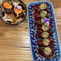 (Left) Syrian sushi, (right) Rawvioli   at Hearth  in Amsterdam