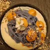 Blue spirulina noodles at Hearth  in Amsterdam