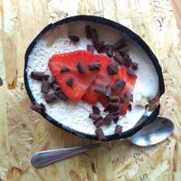 Strawberry & dark chocolate vegan tiramisù (made with soy cream and silken tofu) - H/Eart.h Amsterdam
5 euros at Hearth  in Amsterdam