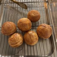 Croissants. They’re filled when you order them with orange curd or 'mascarpone' & raspberry jam. at Hearth  in Amsterdam