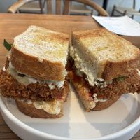 Daylight Crispy tofu sandwich: good, with mild Italian flavours (I’d prefer more flavour for the tofu). The tofu has a very nice crust though. Please be aware that this sandwich is very filling because it’s huge and contains quite some oil. at Hearth  in Amsterdam