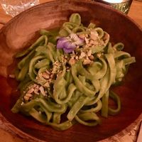 Handmade tagliatelle with green pesto, coconut milk and cashews  at Hearth  in Amsterdam