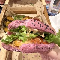 Chickpea burger (subbed with the pink bun)  at Flower Burger - Porta Genova in Milan