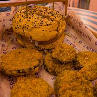 Fake chicken burger and breaded aubergine side at Flower Burger - Porta Genova in Milan