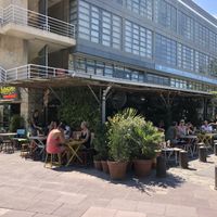 outside at Makamaka Beach Burger Cafe in Barcelona