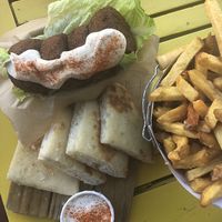 Falafel Sliders & Classic Fries  at Makamaka Beach Burger Cafe in Barcelona
