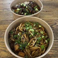 First one is the Udon Teriyaki, second one the Mongnolian Beef (try that one!!!)  at Mango Vegan Street Food - Hala Koszyki in Warsaw