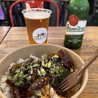 Mongolian “beef” and a beer  at Mango Vegan Street Food - Hala Koszyki in Warsaw
