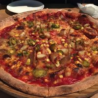 Large BBQ Spice pizza at Two Dogs Pizza House & Taproom in Tokyo