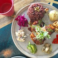 Vegan Beans & Potato Croquettes Teishoku at Neko Neko in Fitzroy