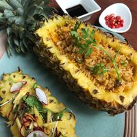 fried rice and vegetables, served with pineapple Salsa at Biogarten Restaurant in Ho Chi Minh City