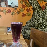 Jamaica ( hibiscus juice) with a beautiful backdrop  at El Maple in Quito